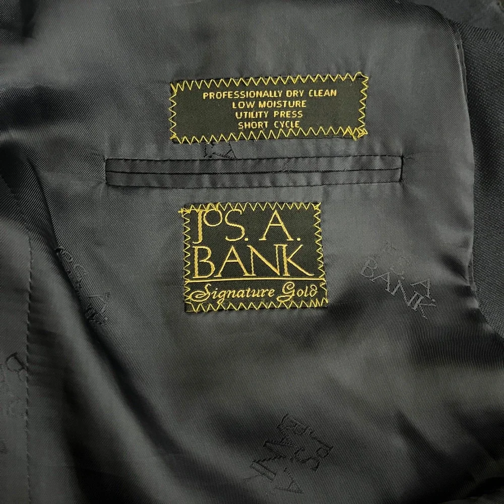 Jos. A. Bank Suit Mens 44L W37 Navy Blue Windowpane Signature Gold Wool 2-Button